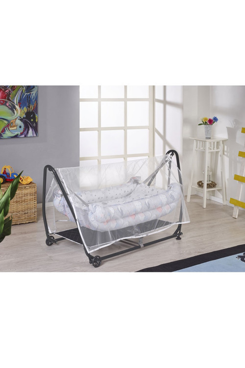Lüks Sallanır Bebek Hamak Beşiği / Emniyetli Kolay Kurulumlu Pratik / Gri Renk