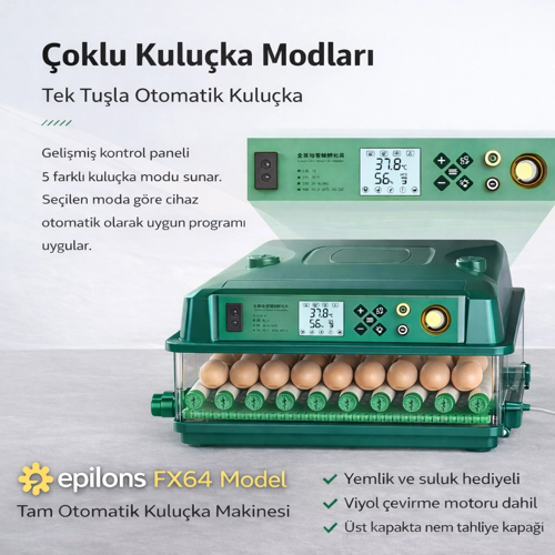 Fx100 Tam Otomatik Kuluçka Makinesi 100 Yumurta Kapasiteli | Yeni Nesil Havalandırma | Otomatik Su