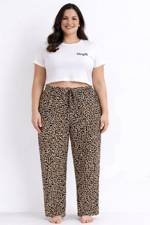 Viskon Pamuklu Kadın Büyük Beden Leopar Desenli Pijama Pantolon - MGB005 - Mudanis