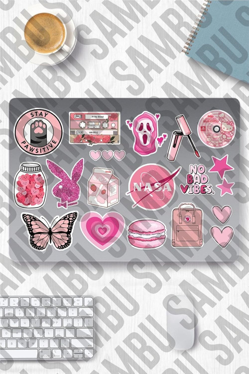 Pink Aesthetic Temalı Sticker Etiket Seti 2 - Pembe Sticker - Laptop Notebook Telefon