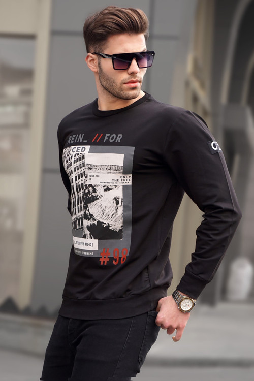 Siyah Baskılı Erkek Sweatshirt 2197