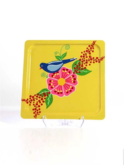 Kare Tepsi Sarı Kuşlu (20X20 Cm)