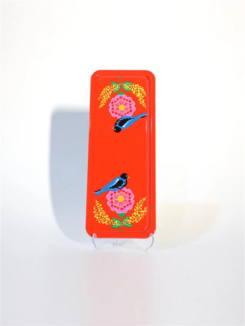 Dikdörtgen Tepsi Kuşlu Kırmızı (12 X 33 Cm)