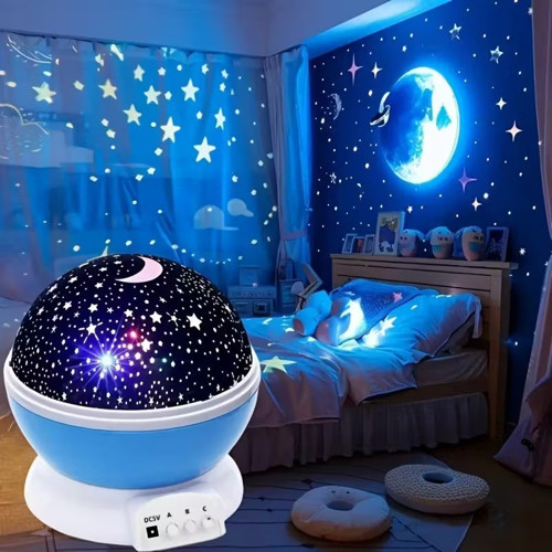 360° Dönen Yıldızlı Gökyüzü Projektör Gece Lambası Çocuk Odası Gece Lambası USB Bağlantılı Renk Değiştiren Atmosfer Işığı (Mavi/Pembe/Mor) - Renk: Mavi