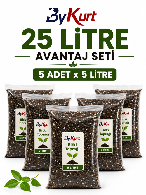 Bitki Toprağı 25 Litre 5x5 Litre Avantaj Seti ByKurt Hazır Karışım Torf Saksı Çiçek ve Bahçe Toprağı