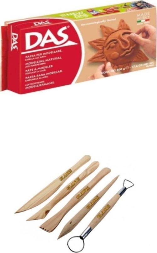 Kahve Seramik Kili 500 gr Modelaj Kalemi Ebeşuar 5 Li Ahşap Set H.s