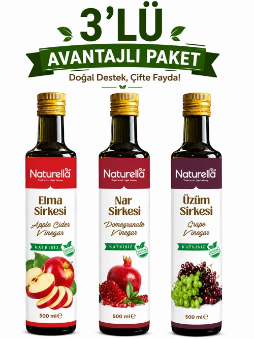 NATURELLA NAR , ÜZÜM & ELMA SİRKE SETİ 3 x 500 ml