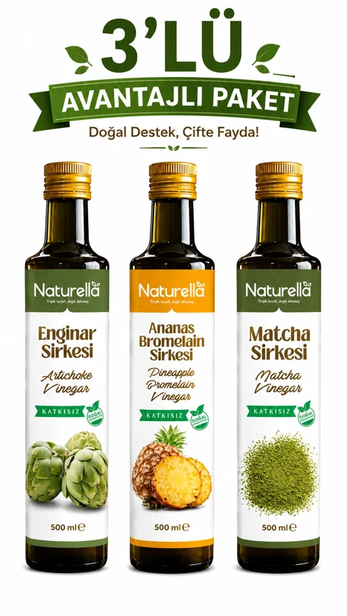 NATURELLA ANANAS BROMELİAN, ENGİNAR & MATCHA SİRKE SETİ 3 x 500 ml