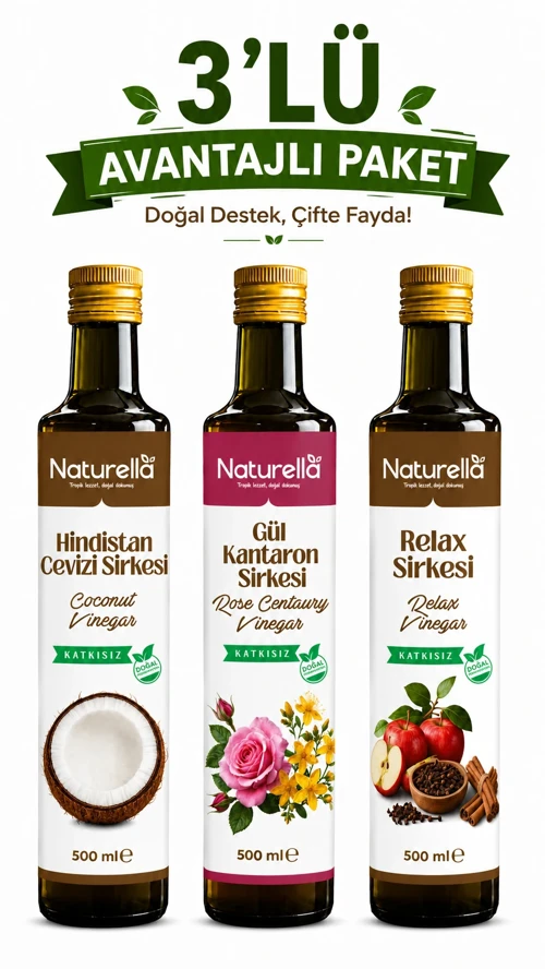 NATURELLA HİNDİSTAN CEVİZİ , RELAX ve GÜL & KANATARON Sirkesi 3'lü Set x 500 ml