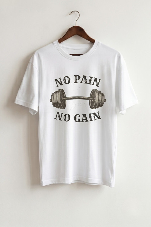 Oversize Unisex Beyaz Gym Vücut Geliştirme Grafik Baskılı Tişört