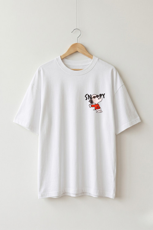 Oversize Unisex Beyaz Gözlüklü Snoopy Çizgi Film Karakter Tasarım Tişört