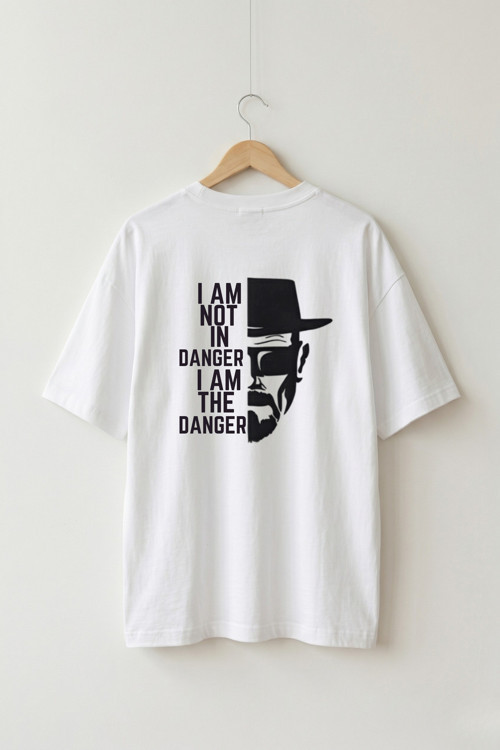 Oversize Unisex Beyaz Breaking Bad İ Am The Danger Replik Baskılı Tişört
