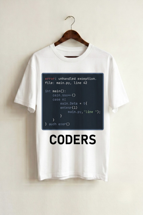 Unisex Beyaz Coders Unhandled Exception Baskılı Oversize Tişört