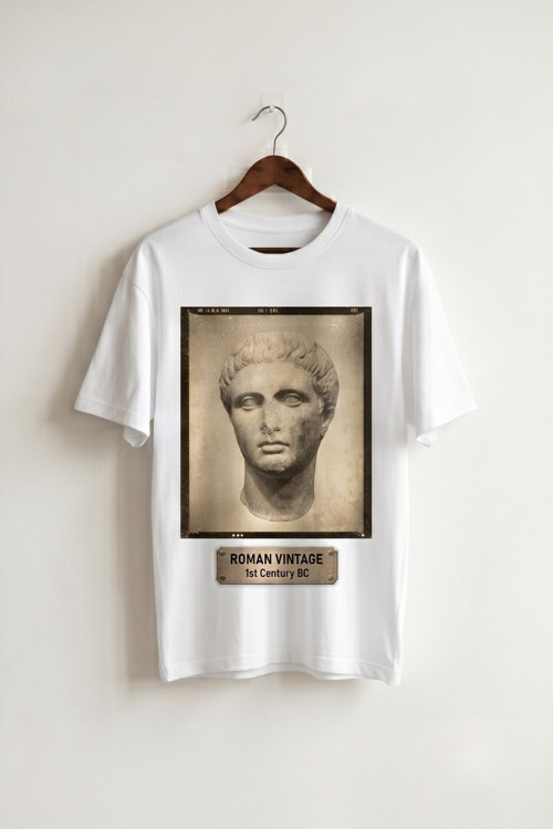 Oversize Unisex Beyaz Sezar Augustus Roma Tişört