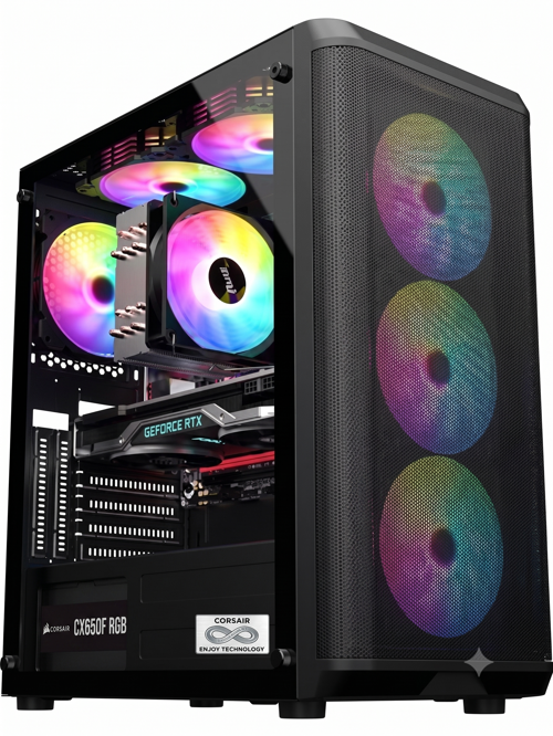SKY HAWK AZT18 600W Temper Cam , Mesh Panel Siyah 4*12cm RGB Fan + USB 3.2 Gaming Kasa