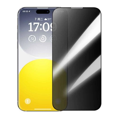 Baseus Crystal iPhone 15 Pro Privacy Full Koruma Tempered Cam Ekran Koruyucu 2 Adet Set-(577