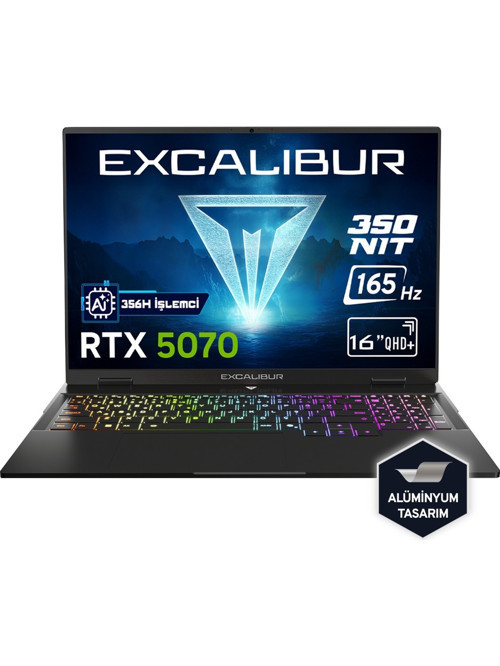 Excalibur G915 AI Intel Core Ultra 7-356H 64GB 2TB RTX5070 165HZ 16" Freedos Gaming Laptop G915.356H-EN70X-C