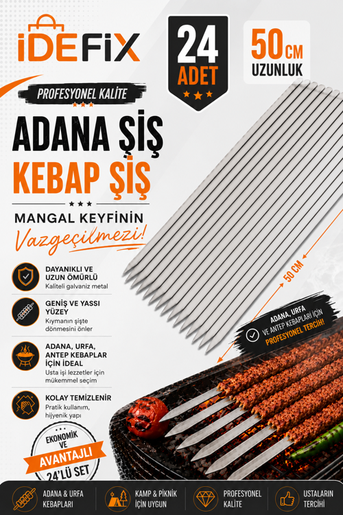 24 ADET KEBAP ŞİŞİ 50 Cm Şiş Galvaniz Paslanmaz Şiş "24 ADETTİR"