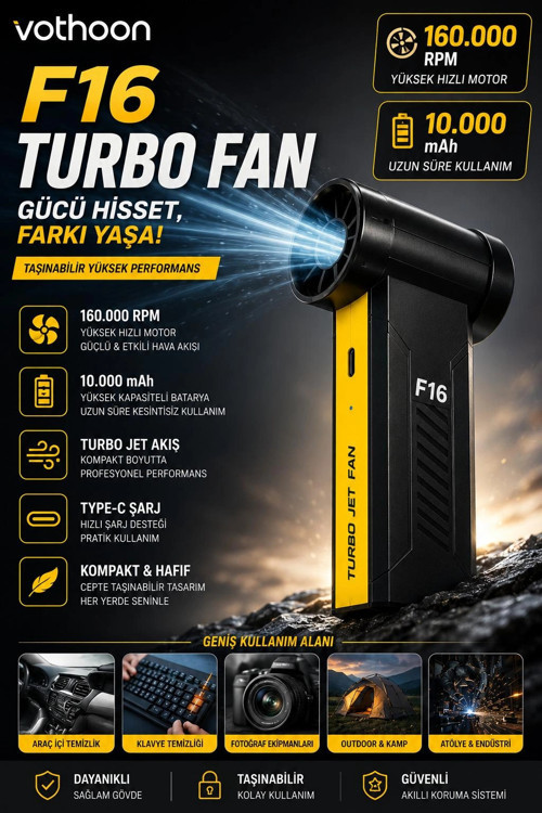 F16 Turbo Jet Fan 160.000RPM Motorlu Elektrikli Hava Kompresörü Taşınabilir Yüksek Basınçlı Hava Üfl