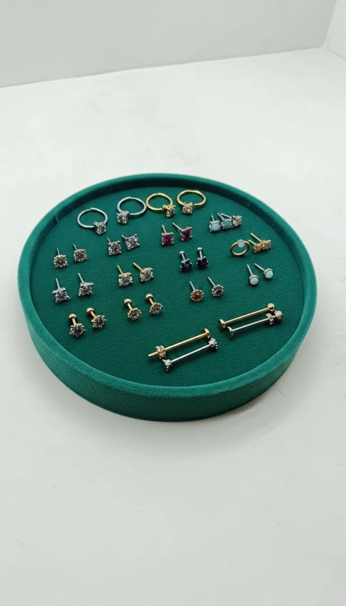 Silindir Model Süet Kumaş 20/20 cm Batırmalı Yeşil Küpe-Piercing Tablası