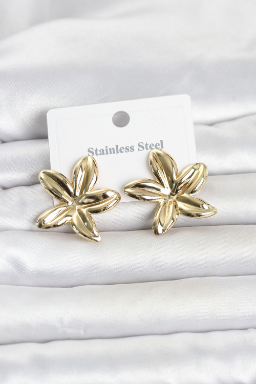 Gold Renk Lotus Çiçeği Kadın Küpe (316L Çelik)