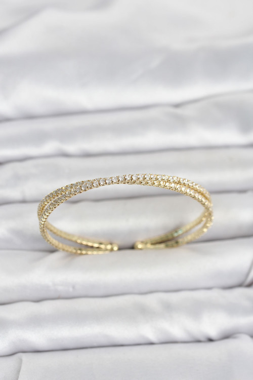 Pirinç Zirkon Taşlı Çapraz Kadın Bileklik (Gold Renk)