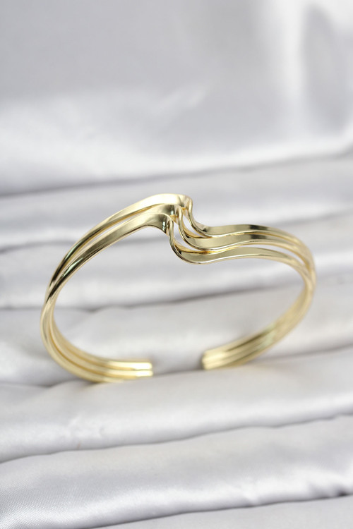Zikzak Figürlü Pirinç Kadın Bileklik (Gold Renk)
