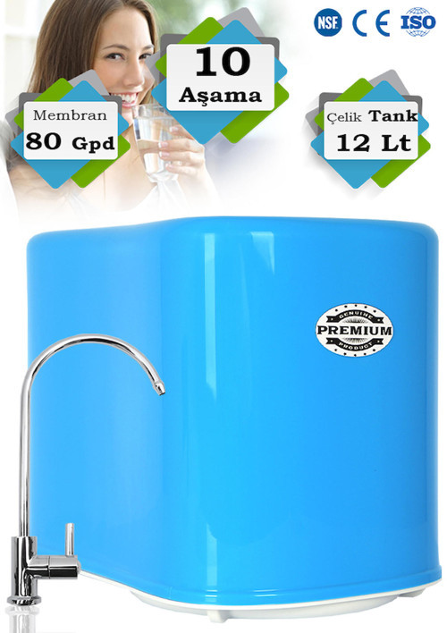 10 Aşamalı 12 Lt Metal Tanklı Süper Sarım Membran Teknolojili Pompasız Su Arıtma Cihazı