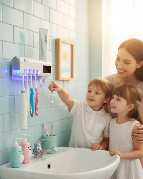 UV Diş Fırçası Tutucu ve Otomatik Macun Sıkıcı - Hijyenik Banyo Çözümü