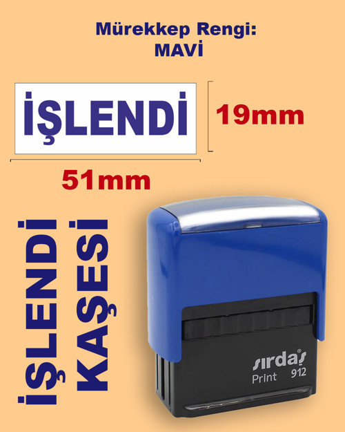 İşlendi Kaşesi, 912 (51mm*19mm) Mavi Keçeli Otomatik Kaşe