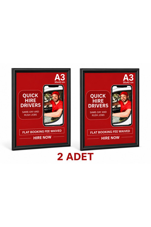 2 Adet - Alüminyum Açılır Kapanır Çerçeve Gönye Köşe - A3 - 30x42 cm - Siyah - 25mm