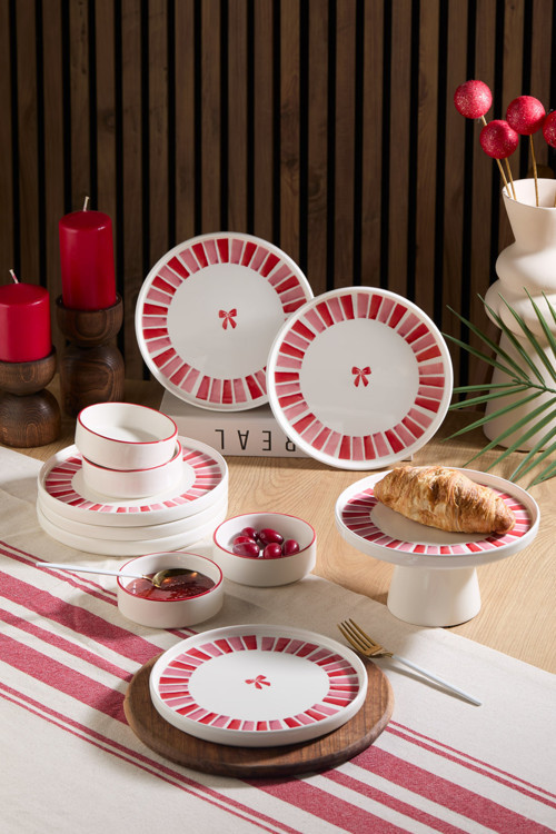 Handmade 11 Parça Ribbon Ayaklı Sunum Standlı Kahvaltı Takımı - Kurdelalı Kahvaltı Takımı
