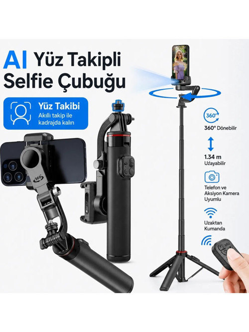 C22 Akıllı Yüz Takip Özellikli Kameralı Kumandalı Canlı Yayın Selfi Çubuğu Gimbal Tripod