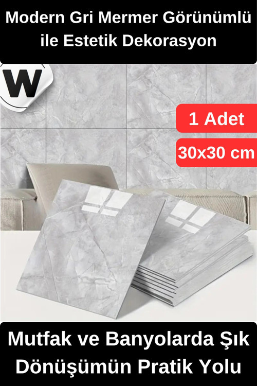 #DuvarSticker Dayanıklı Gri Mermer Desenli Kendinden Yapışkanlı Duvar Kaplama Sticker Nem Su Yağ Geç