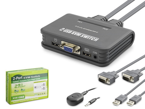 HDX1362 VGA USB KVM Switch 2 Port VGA 2 Port USB Dahili Kablolu - Siyah