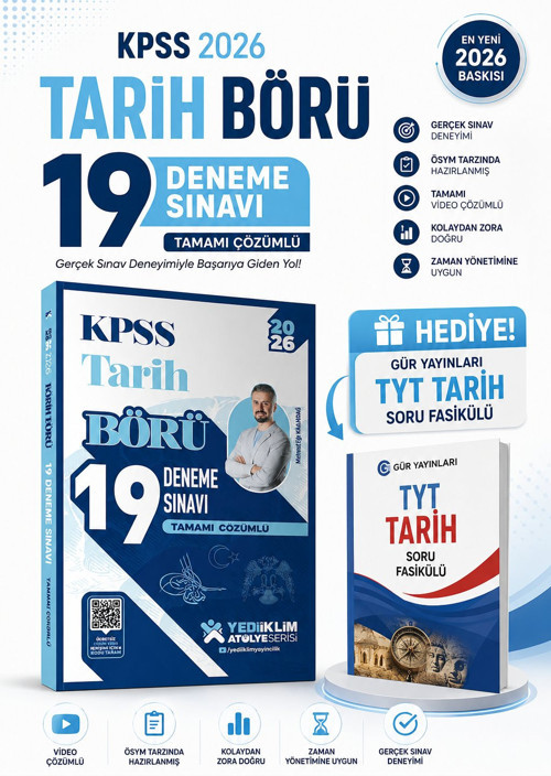 Yediiklim Yayınları 2026 KPSS Atölye Serisi Börü Tarih Tamamı Çözümlü 19 Deneme Sınavı-GÜR YAYINLARI TYT TARİH SORU FASİKÜLÜ HEDİYE!!