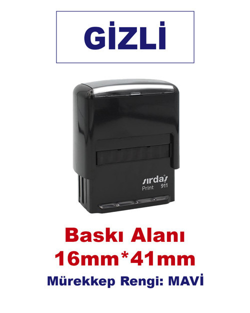 Gizli Kaşesi, 911 (41mm*16mm) Mavi Keçeli Otomatik Kaşe
