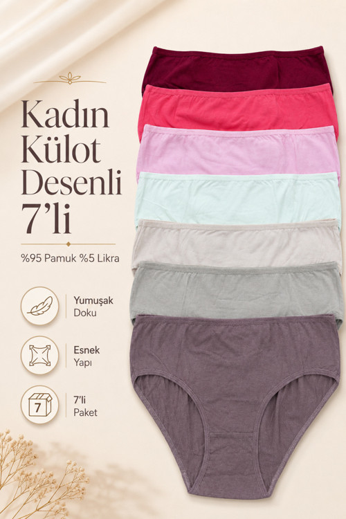 Kadın Külot 7 Li Paket Likralı Pamuklu Mixcolor