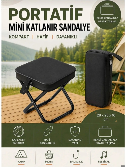 Katlanır Mini Kamp Sandalyesi Hafif El Çantası Boyutunda Portatif Taşınabilir Piknik Taburesi