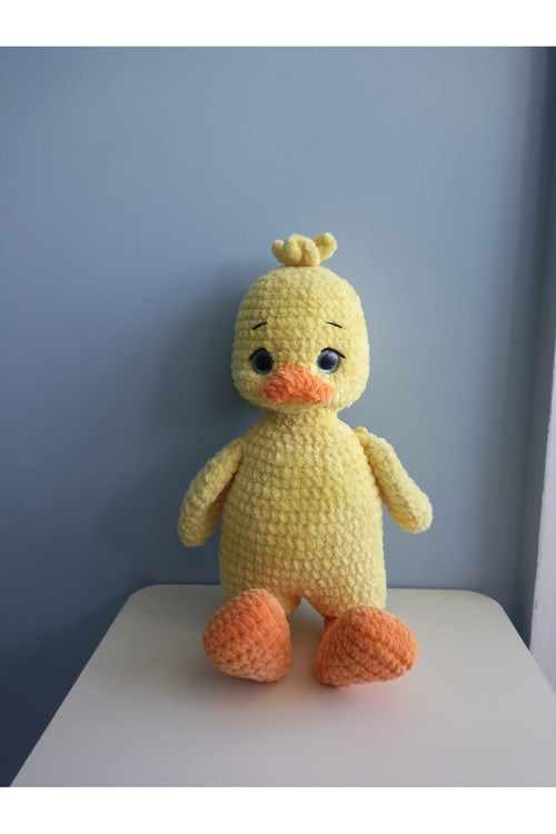 Büyük Boy Amigurumi Ördek - Kadife İp El Yapımı Oyuncak - Sarı Ördek Çocuk Hediyesi