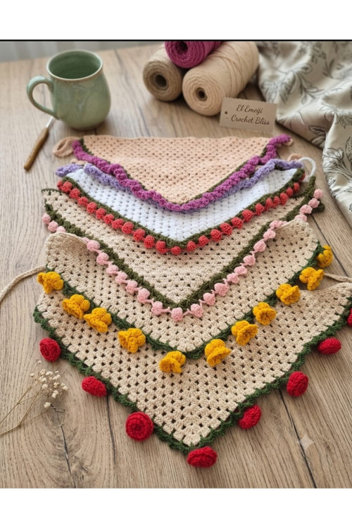 Megahan el örgü tığ işi yazlık bandana,plaj bandana