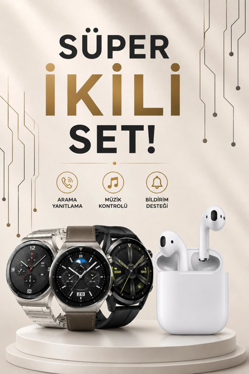 Akıllı Saat Kulaklık Seti Dokunmatik Ekran 5.0 Bluetooth Bağlantılı Sesli Görüşme