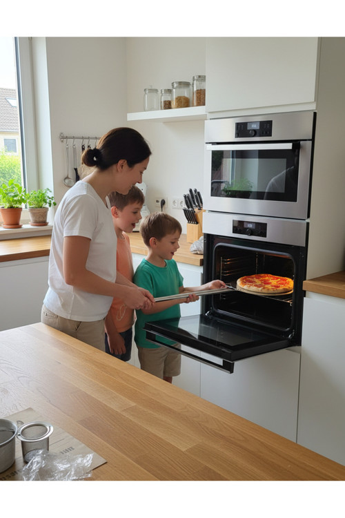304 Kalite Paslanmaz Çelik Yuvarlak Pizza Çevirme Küreği Ø 24 cm | 50 cm Çelik Sap | Ev Tipi Fırın