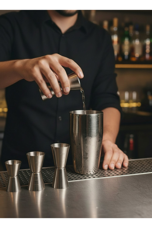 18/10 Paslanmaz Çelik Jigger | Premium Bar Ölçeği | Kokteyl Ölçü Kabı | Çift Ölçekli: 2,5 / 5 Cc