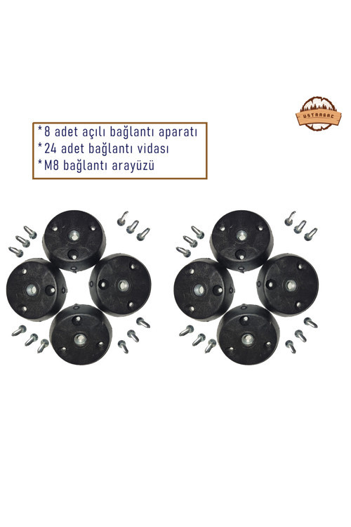 Mobilya Ayağı / Sehpa Sandalye Tabure Montaj Aparatı – Vida Tipi (8 Adet Aparat, TR Üretimi)