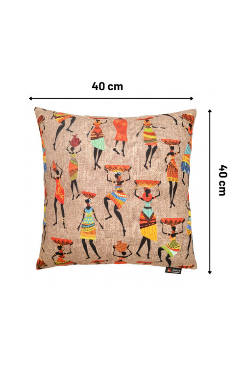 El Yapımı Afrika Desenli Dekoratif Kırlent Kılıfı – 40x40 cm|Çok Renkli, Etnik Pamuk Polyester Kılıf