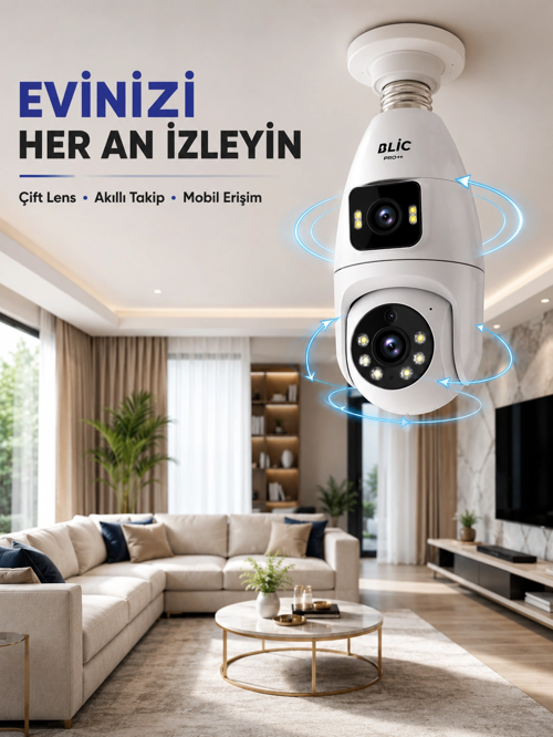 Çift Lens Wi-Fi Ampul Kamera Yüksek Çözünürlüklü