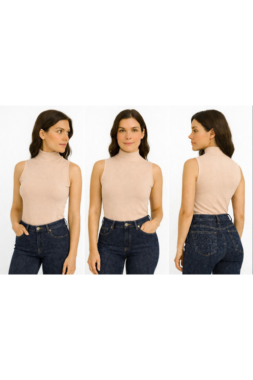 Body Yarım balıkçın Yaka Sıfır Kol Viskon Örme ring Kumaş Body