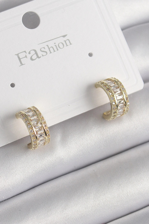 Pirinç Gold Renk Zirkon Taşlı Halka Model Kadın Küpe 5886