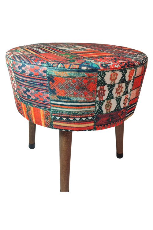 Puf Koltuk Bench Tabure – Anadolu Kilim Motoif - Ahşap Ayaklı
